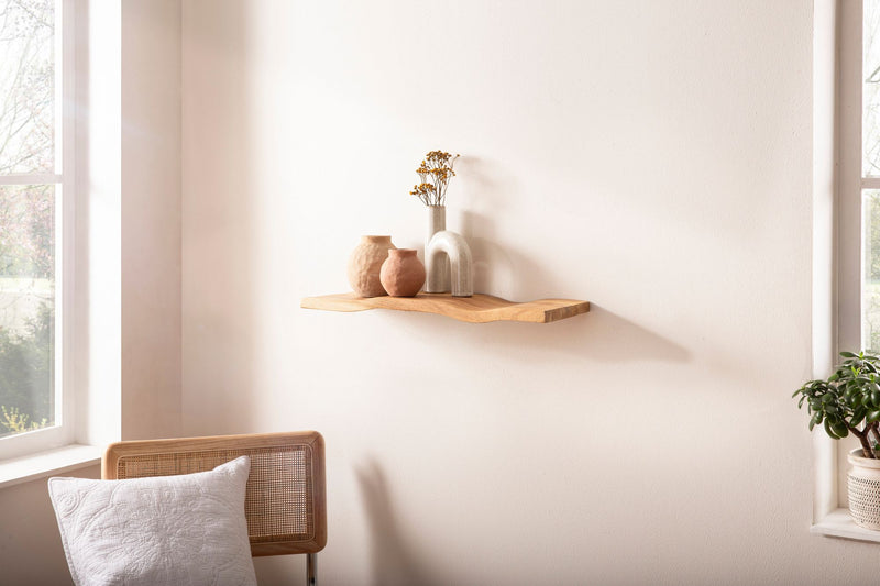 Wandregal Akazie Massivholz 40 cm, schwebendes Design in Wellenform
