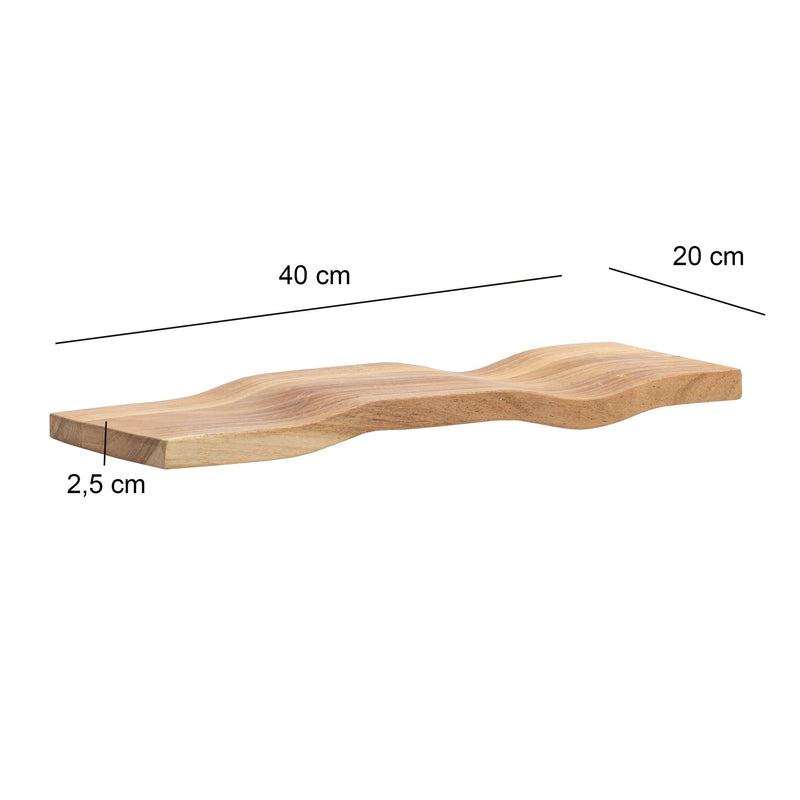 Wandregal Akazie Massivholz 40 cm, schwebendes Design in Wellenform