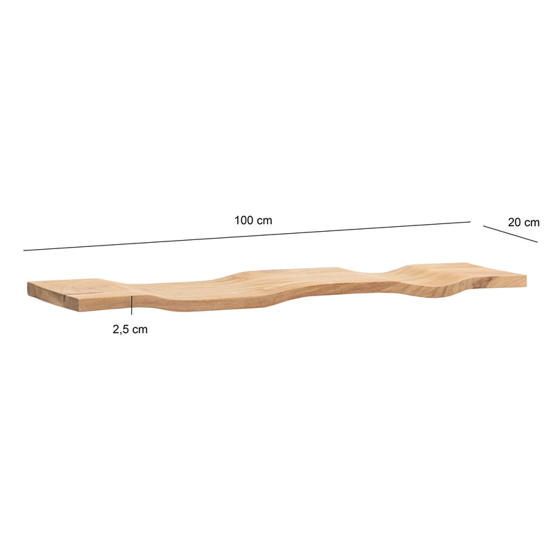 Wandregal Akazie Massivholz 100cm Wellenform, Hängeregal Echtholz