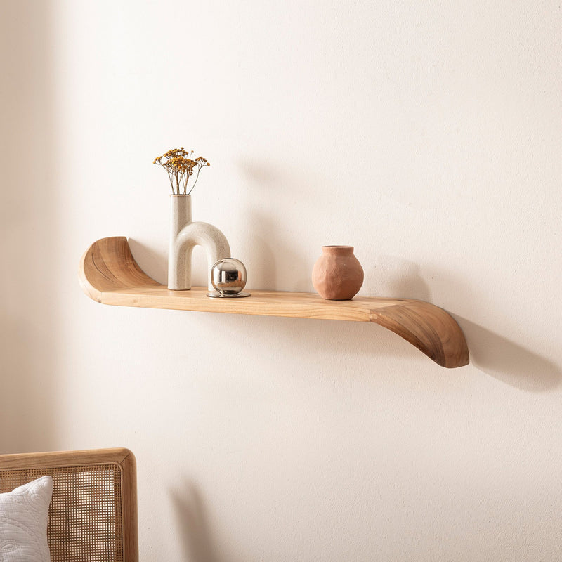 Wandregal Mango Massivholz 80 cm, geschwungene Enden, handgefertigt