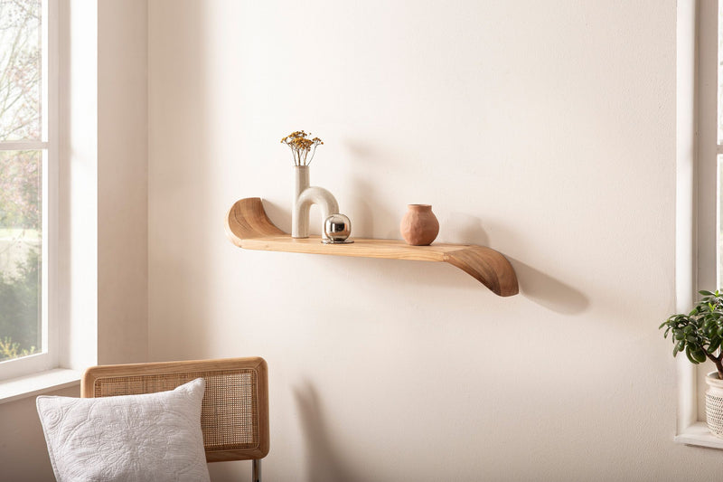 Wandregal Mango Massivholz 80 cm, geschwungene Enden, handgefertigt