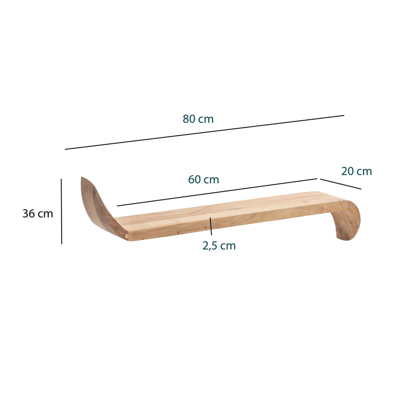 Wandregal Mango Massivholz 80 cm, geschwungene Enden, handgefertigt