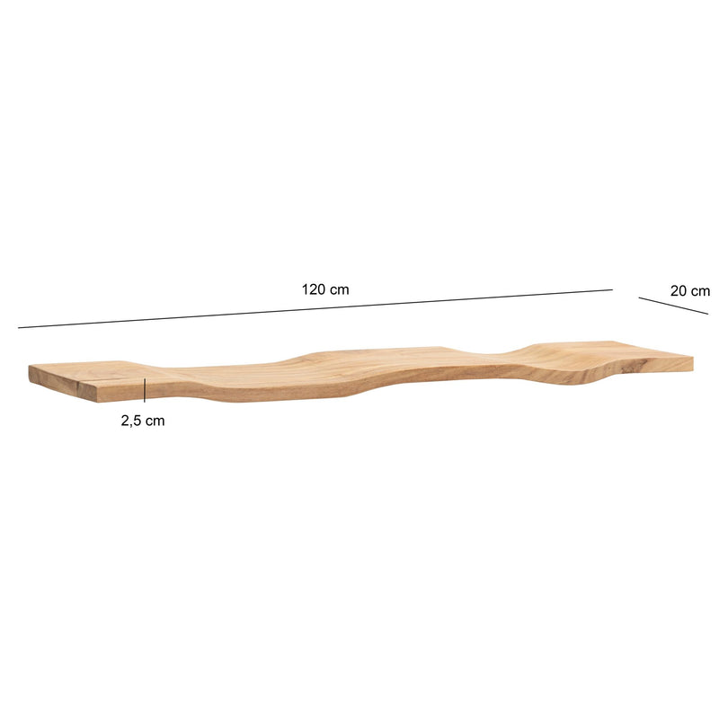 Wandregal Akazie Massivholz 120 cm Wellenform, Wohnling Echtholz