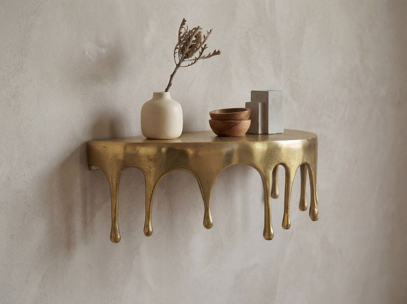Wandregal Drops 60cm aus Aluminium in Gold, Tropfen-Optik Handmade