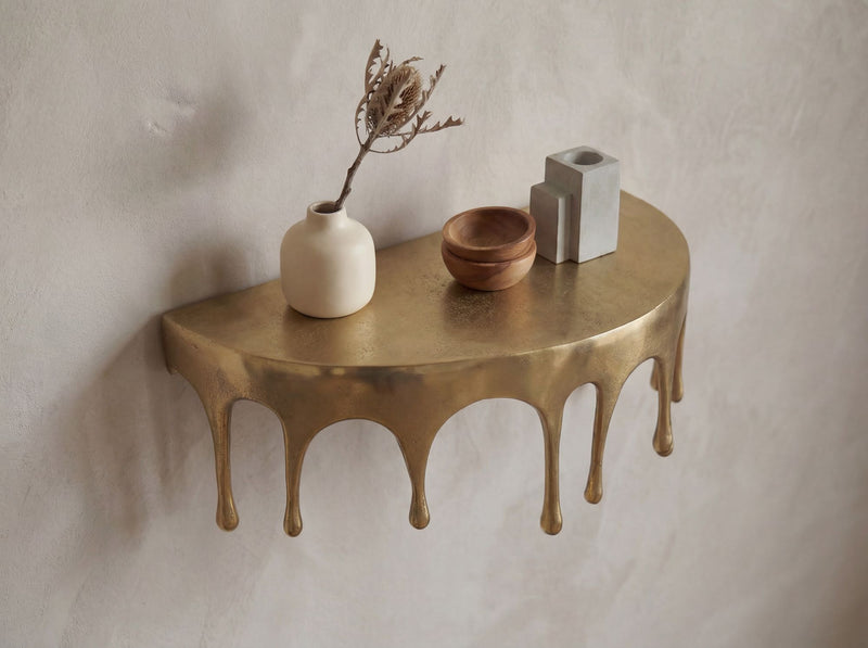 Wandregal Drops 60cm aus Aluminium in Gold, Tropfen-Optik Handmade