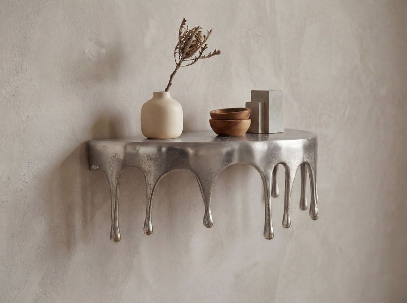 Wandregal Drops 45 cm Aluminium Silber, Design-Hängeregal Handmade