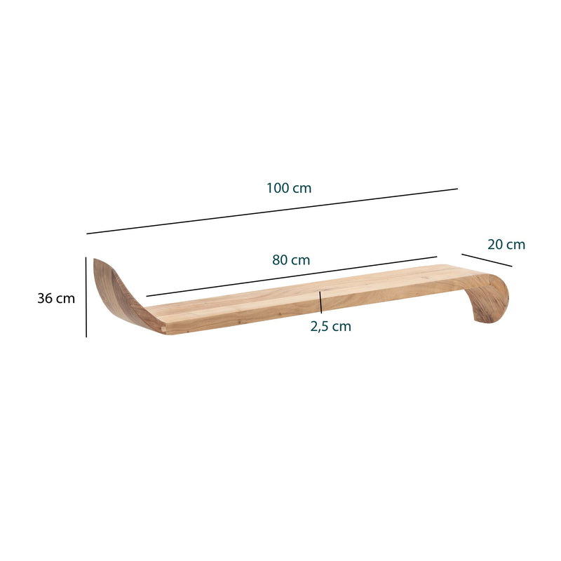 Wandregal Mango 100cm mit geschwungenen Enden, handgefertigt aus Holz