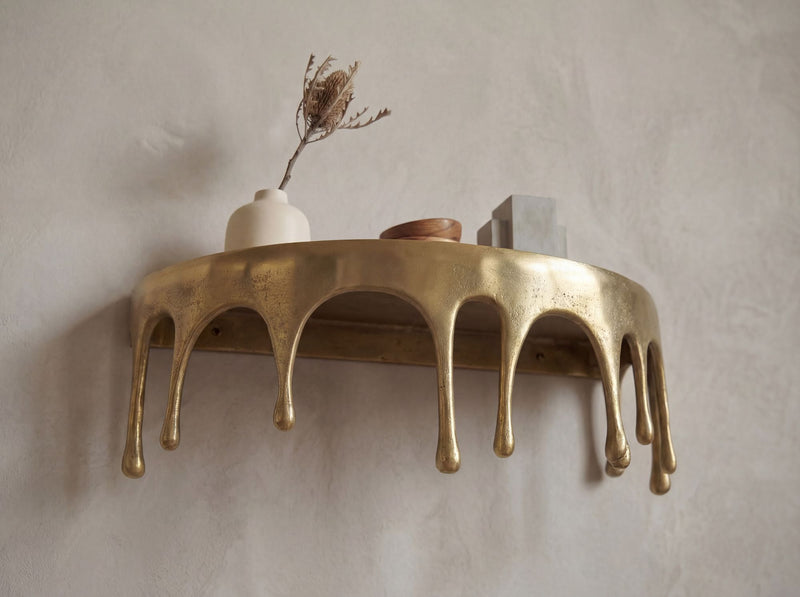 Wandregal Drops Gold 35 cm, Alu-Design-Hängeregal in Tropfenoptik