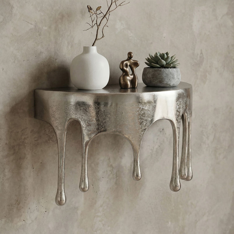 Wandregal Drops 60 cm Aluminium Silber, Design-Hängeregal Handmade