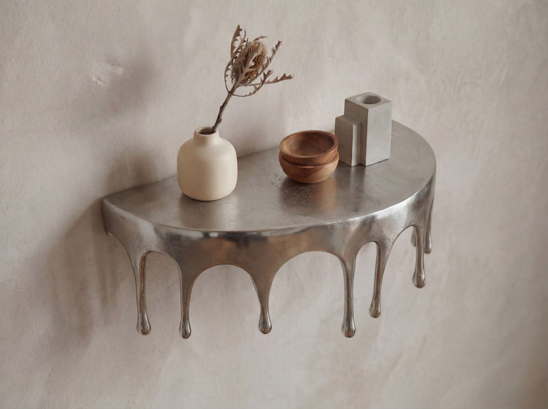 Wandregal Drops 60 cm Aluminium Silber, Design-Hängeregal Handmade