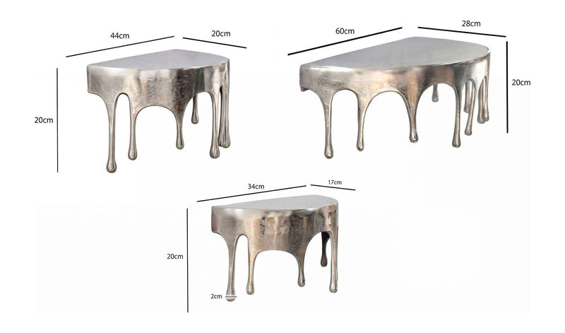 Wandregal 3er Set Tropfen-Optik aus Aluminium in Silber von Wohnling