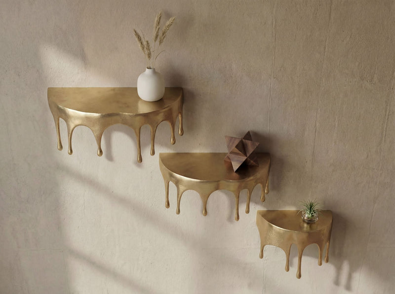 Wandregal Drops 3er-Set in Gold aus Aluminium für Flur & Wohnzimmer
