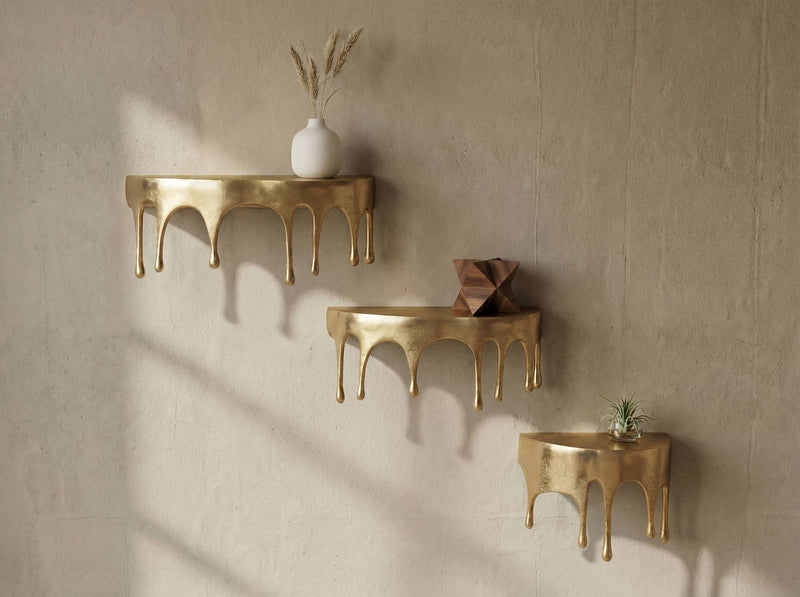 Wandregal Drops 3er-Set in Gold aus Aluminium für Flur & Wohnzimmer