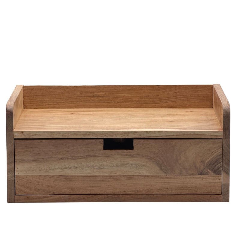 Wandregal Akazie Massivholz mit Schublade, 45x30 cm Schweberegal