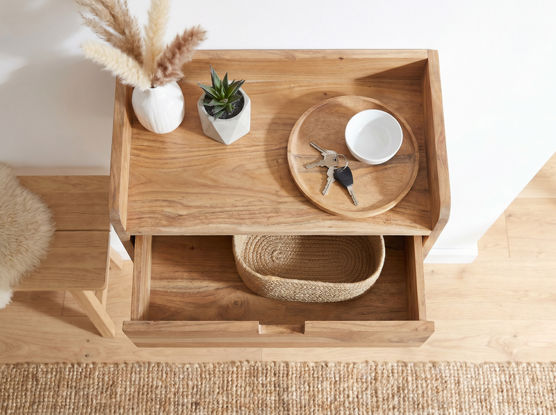 Wandregal Akazie Massivholz mit Schublade, 45x30 cm Schweberegal