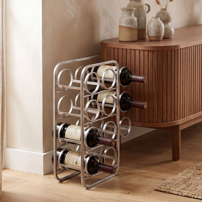 Weinregal für 11 Flaschen aus lackiertem Stahl in Silber - Wohnling