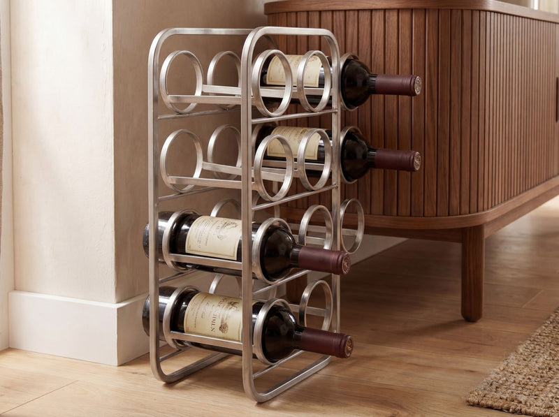 Weinregal für 11 Flaschen aus lackiertem Stahl in Silber - Wohnling
