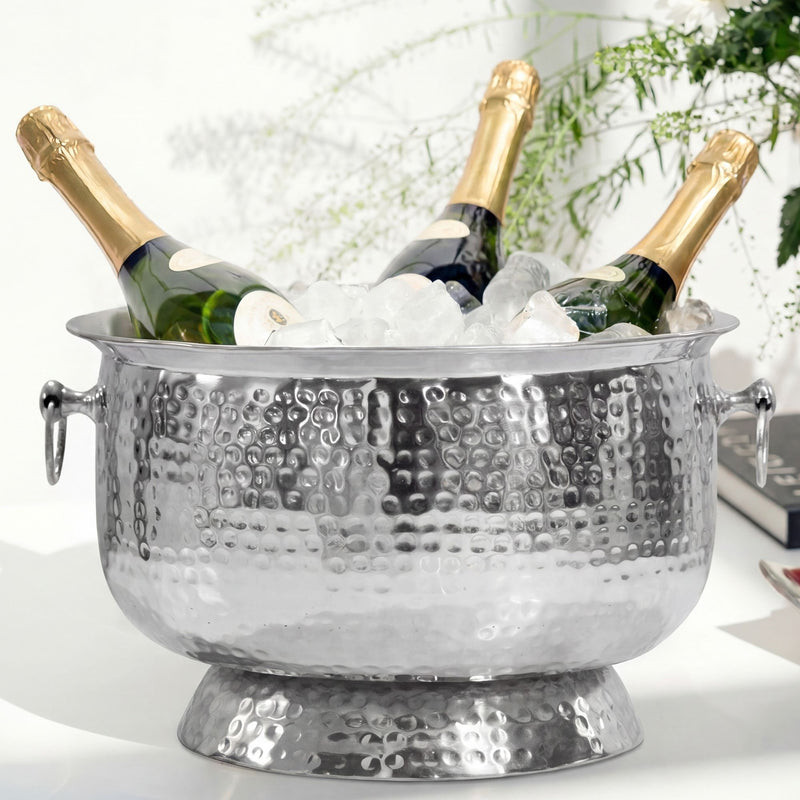 Champagnerkühler XXL Hammerschlag in Silber für bis zu 6 Flaschen