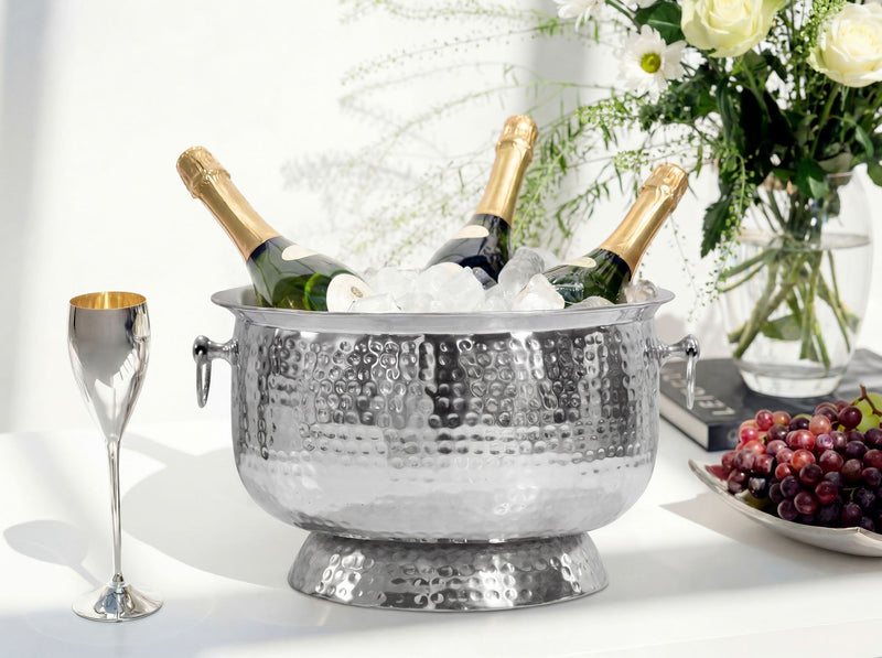 Champagnerkühler XXL Hammerschlag in Silber für bis zu 6 Flaschen