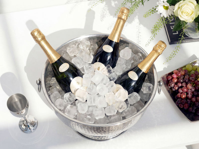 Champagnerkühler XXL Hammerschlag in Silber für bis zu 6 Flaschen