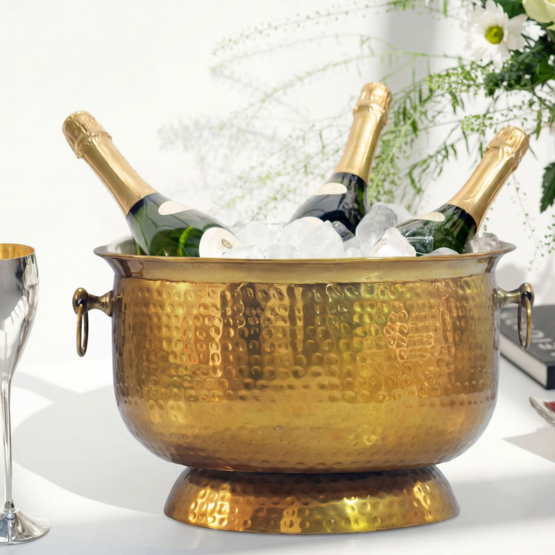 Champagnerkühler Hammerschlag Gold XXL für 6 Flaschen, Handmade