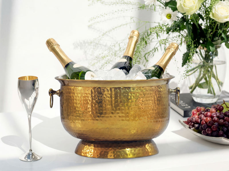 Champagnerkühler Hammerschlag Gold XXL für 6 Flaschen, Handmade