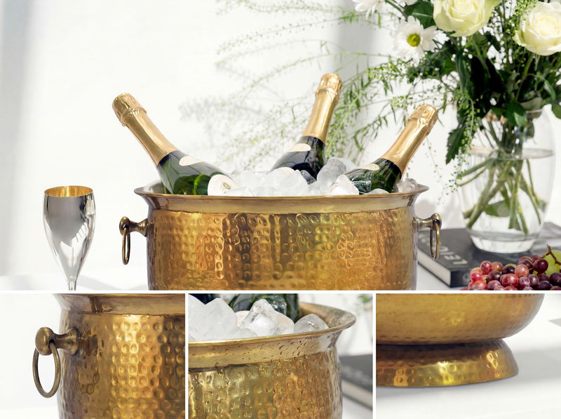 Champagnerkühler Hammerschlag Gold XXL für 6 Flaschen, Handmade