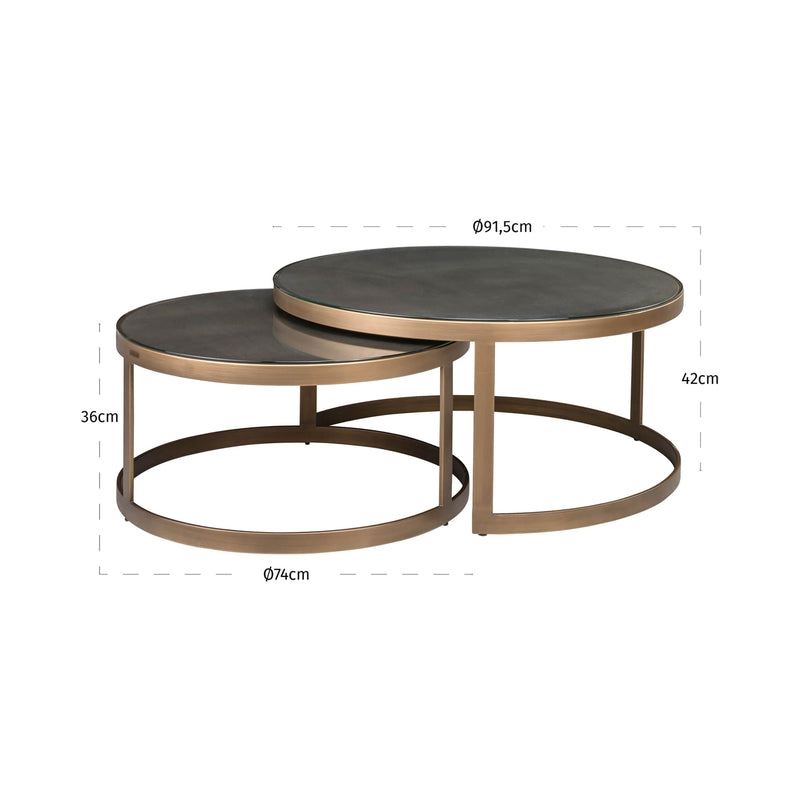 Couchtisch Bloomville im 2er-Set, Shagreen-Optik mit Glasplatten