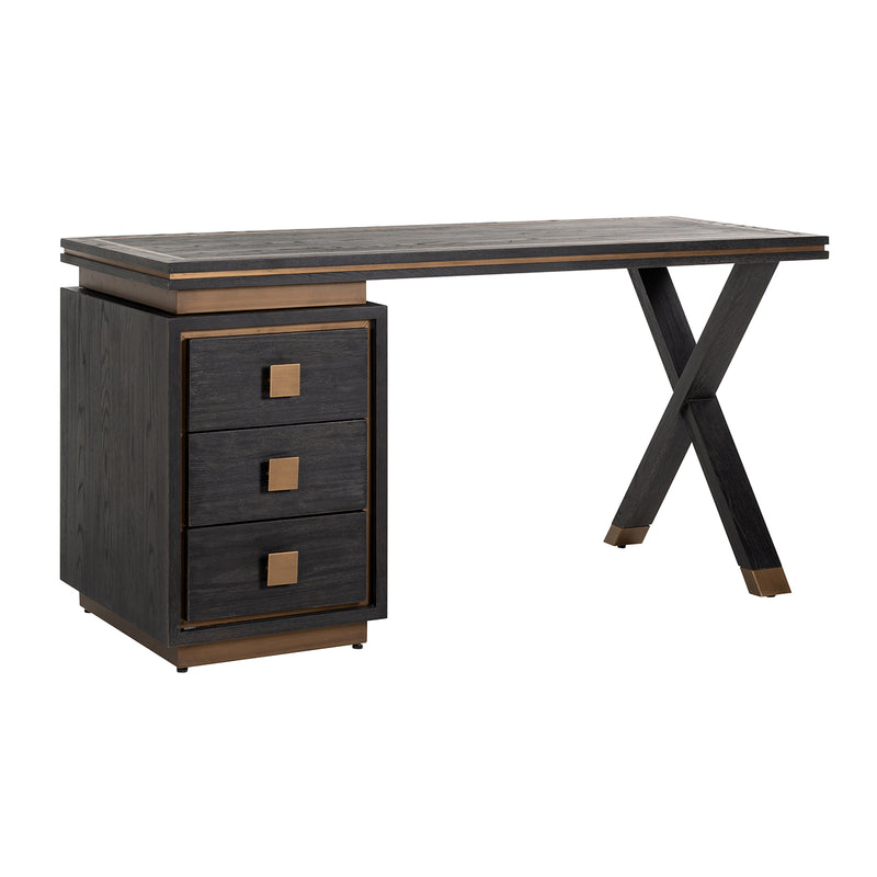 Schreibtisch Hunter Eichenfurnier black rustic mit 3 Schubladen