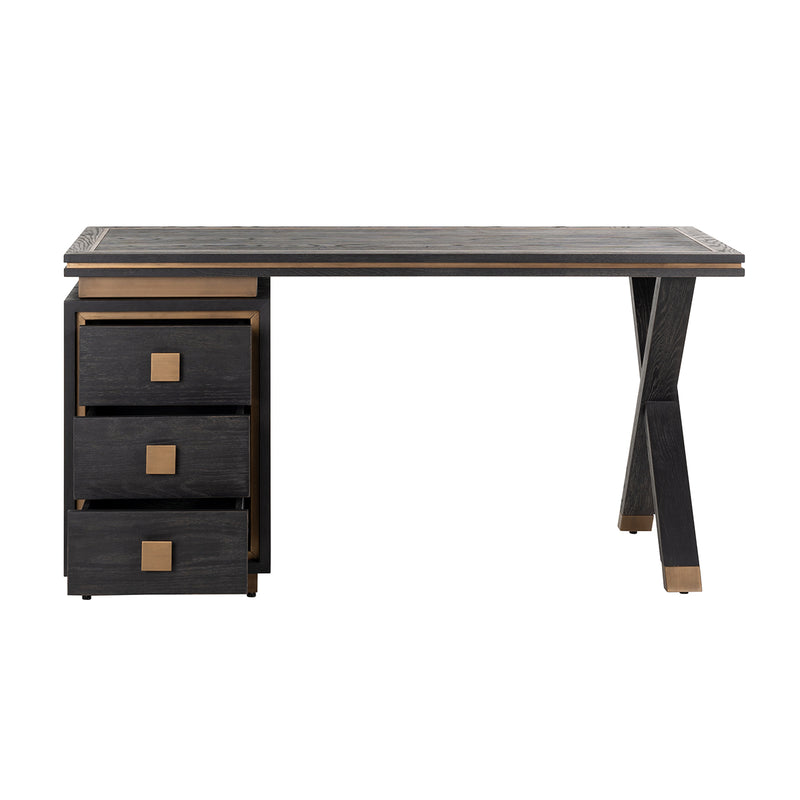 Schreibtisch Hunter Eichenfurnier black rustic mit 3 Schubladen