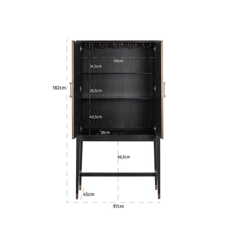 Richmond Barschrank Bloomville Brass Shagreen, Eiche & PU-Leder