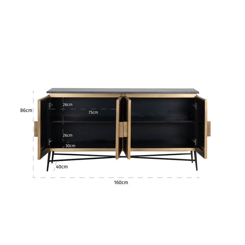 Sideboard Ironville in Gold mit Marmorplatte – Mid-Century Design