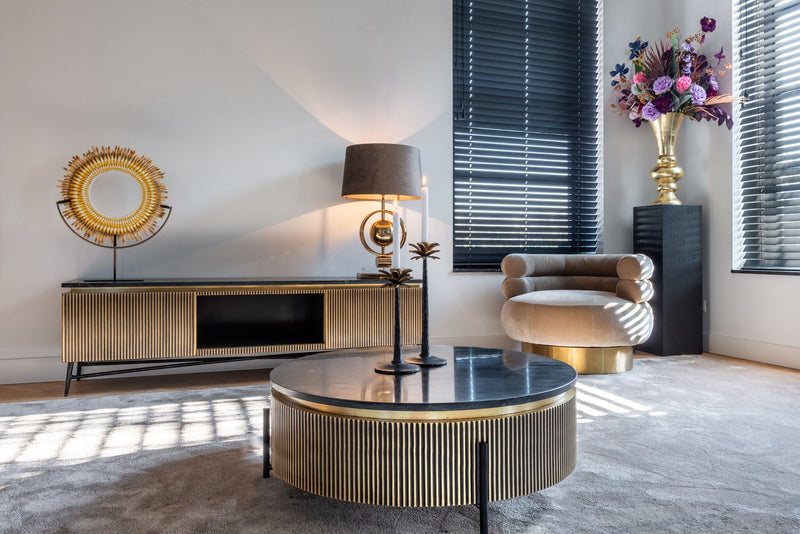 Beistelltisch Ironville gold 50Ø – Mid Century Design mit Marmorplatte