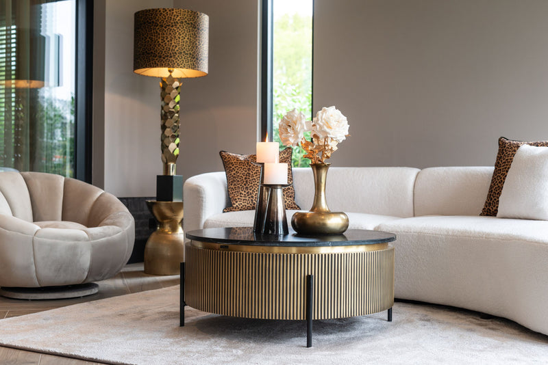 Couchtisch Ironville gold 90 cm - Marmorplatte & Messing-Optik