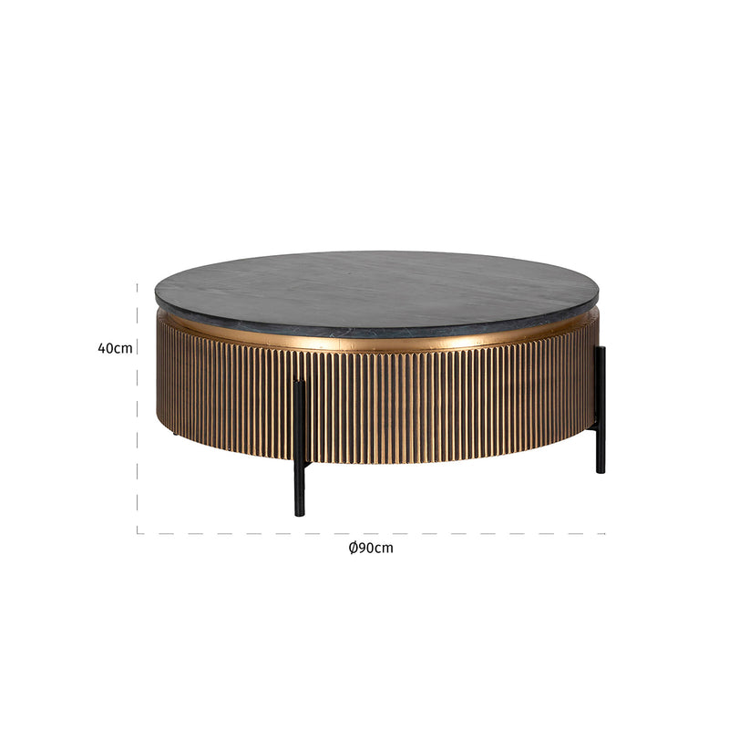 Couchtisch Ironville gold 90 cm - Marmorplatte & Messing-Optik