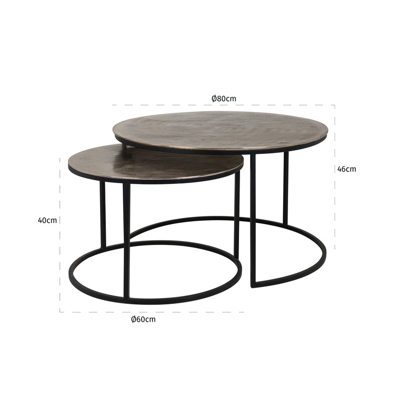 Couchtisch Asher champagne gold, 2er-Set aus Aluminium und Eisen