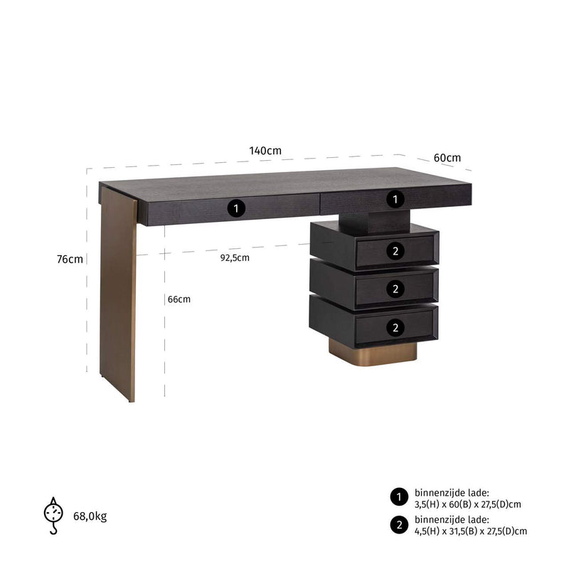 Schreibtisch Alexander Jones Charcoal mit Goldakzenten, 140 cm