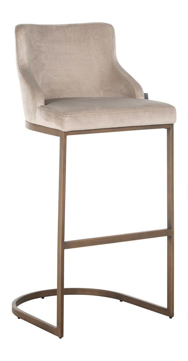 Barhocker Bolton khaki Samtvelours im 2er-Set, goldenes Gestell