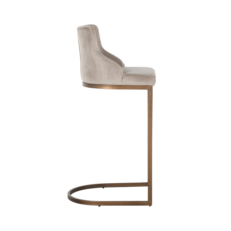 Barhocker Bolton khaki Samtvelours im 2er-Set, goldenes Gestell