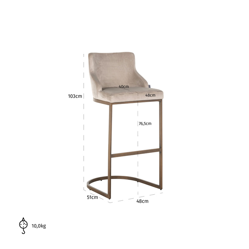 Barhocker Bolton khaki Samtvelours im 2er-Set, goldenes Gestell