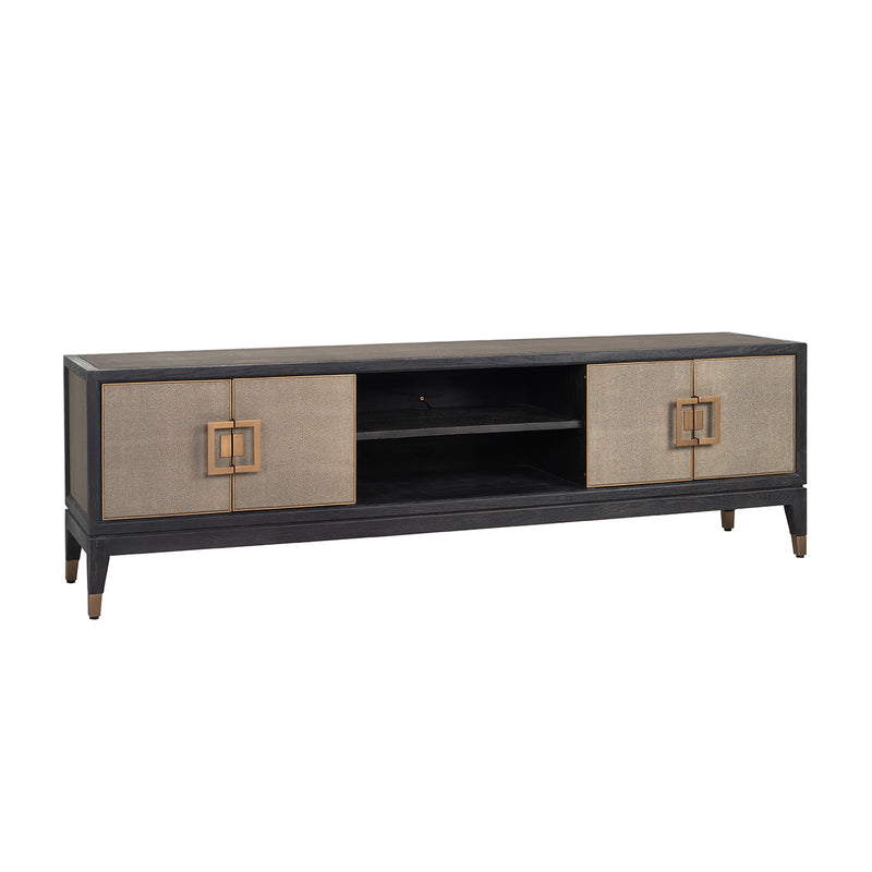 TV-Schrank Bloomville Brass Shagreen mit 4 Türen, Eiche & PU-Leder