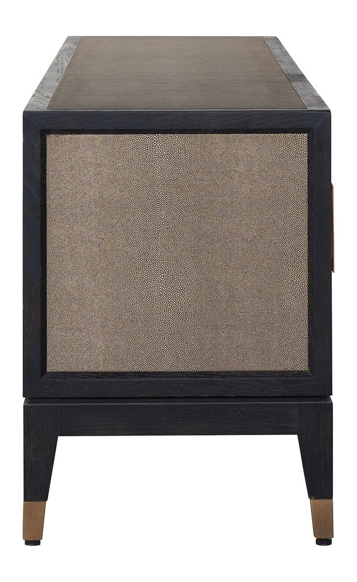 TV-Schrank Bloomville Brass Shagreen mit 4 Türen, Eiche & PU-Leder