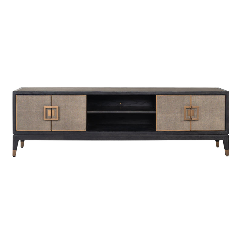TV-Schrank Bloomville Brass Shagreen mit 4 Türen, Eiche & PU-Leder