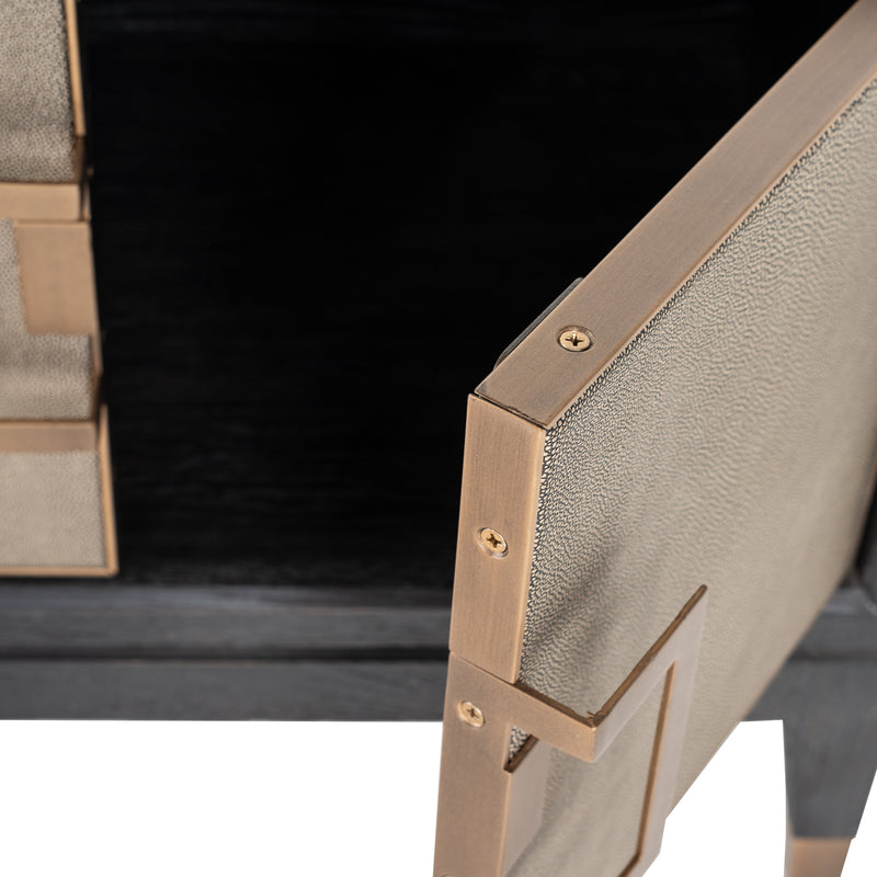 TV-Schrank Bloomville Brass Shagreen mit 4 Türen, Eiche & PU-Leder