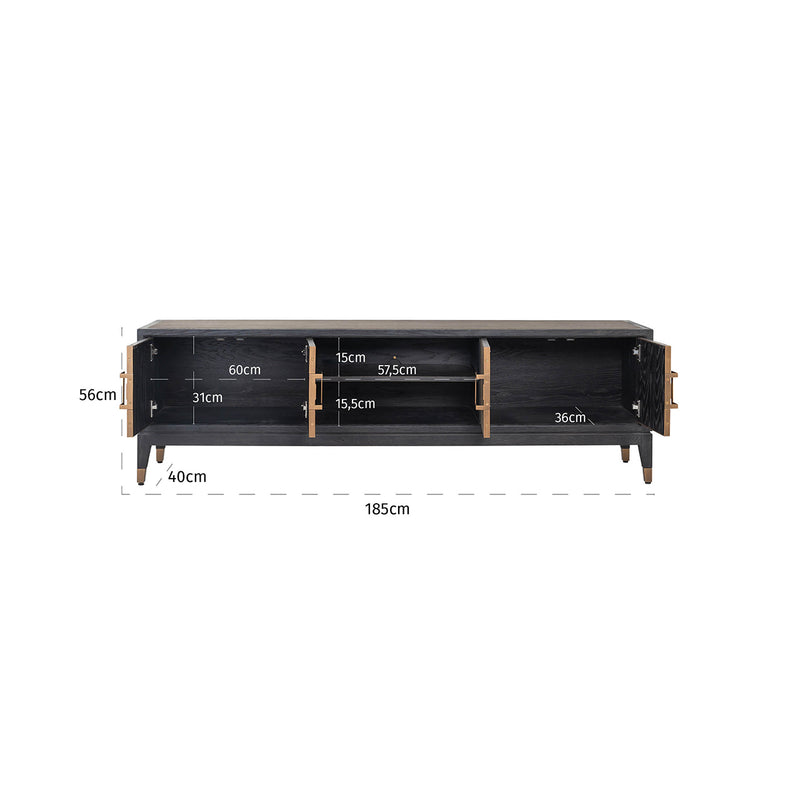 TV-Schrank Bloomville Brass Shagreen mit 4 Türen, Eiche & PU-Leder
