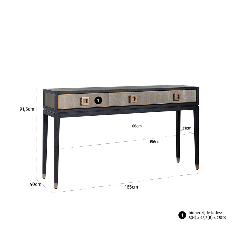 Konsole Bloomville Brass Shagreen aus Eiche mit PU-Leder von Richmond