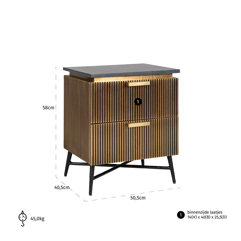 Nachttisch Ironville gold – Marmor-Optik & Mid-Century-Design