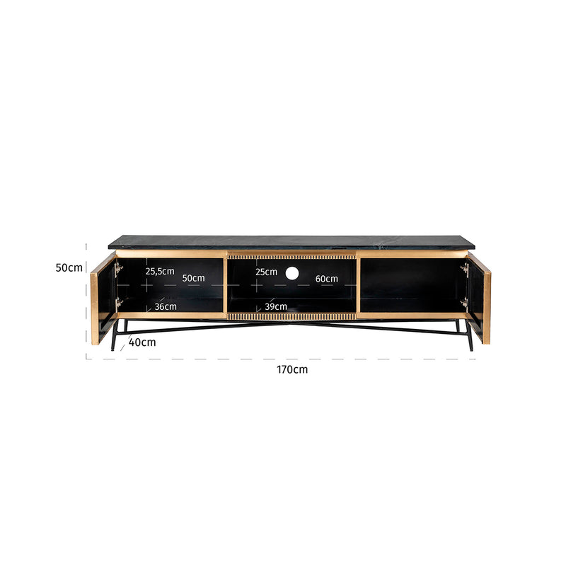 TV-Schrank Ironville gold – Mid-Century Design mit Marmorplatte