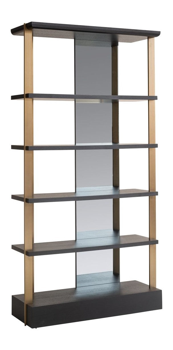 Vitrine Alexander Jones charcoal mit Spiegelrückwand und Goldakzenten