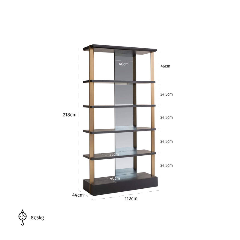 Vitrine Alexander Jones charcoal mit Spiegelrückwand und Goldakzenten